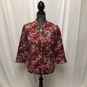 Christopher and Banks Jacket Womens Size Medium Floral Stretch Red Black Snaps